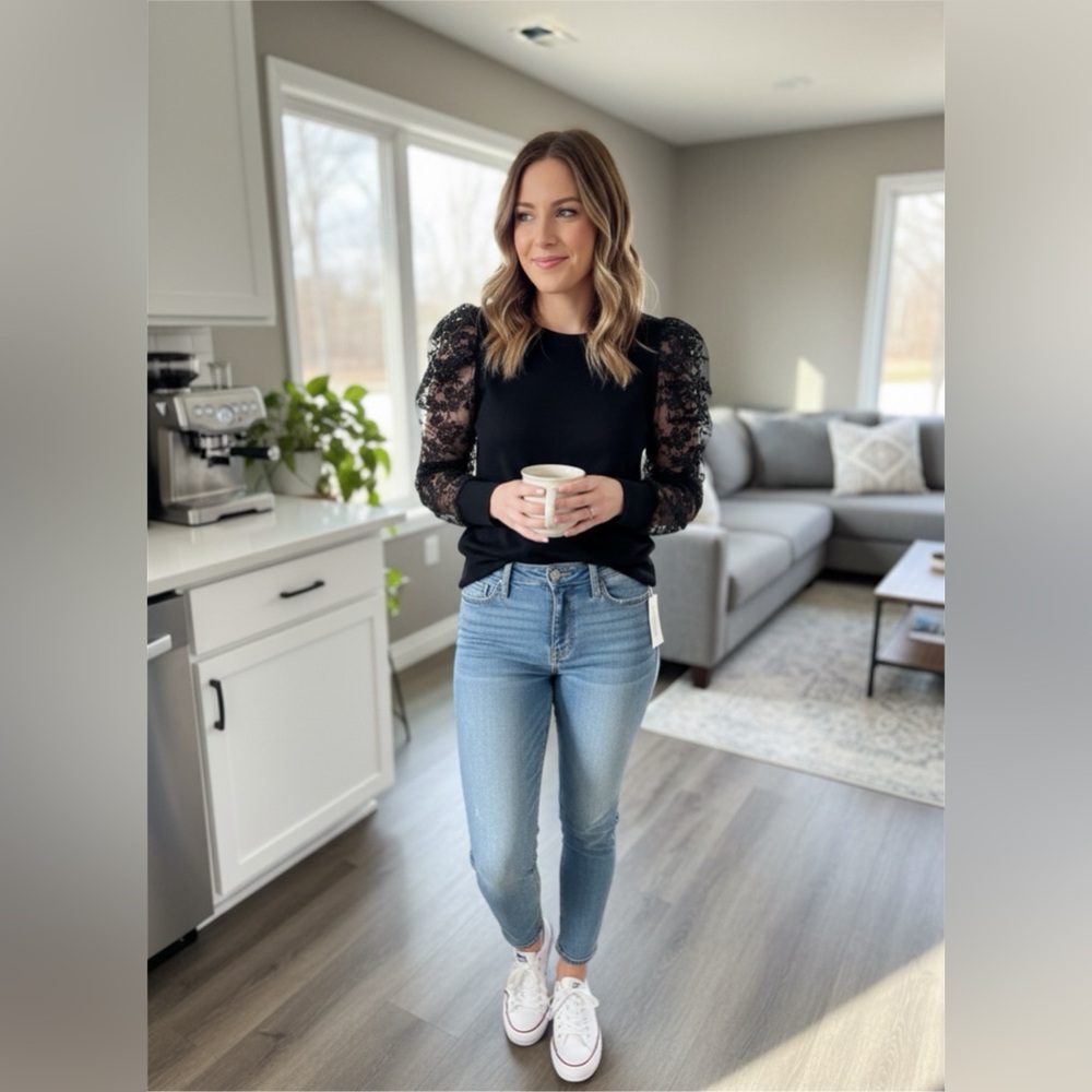 Chic Black Lace Sleeve Blouse
